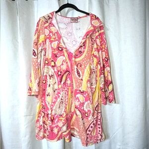 Vintage Juicy Couture Pink And Yellow Floral Paisley Swim Coverup